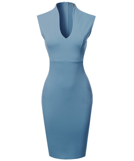 Women's Elegant Sleeveless  Formal Slim Cocktail Party Pencil  Midi Dress