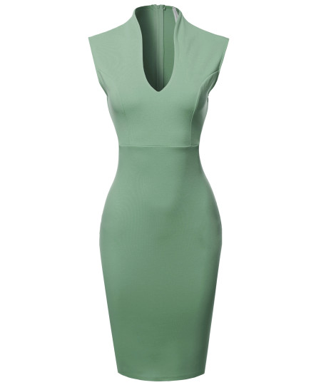 Women's Elegant Sleeveless  Formal Slim Cocktail Party Pencil  Midi Dress