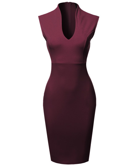 Women's Elegant Sleeveless  Formal Slim Cocktail Party Pencil  Midi Dress