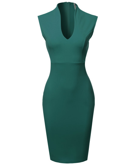 Women's Elegant Sleeveless  Formal Slim Cocktail Party Pencil  Midi Dress