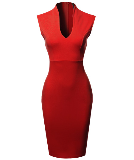 Women's Elegant Sleeveless  Formal Slim Cocktail Party Pencil  Midi Dress