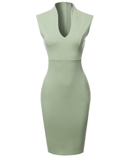 Women's Elegant Sleeveless  Formal Slim Cocktail Party Pencil  Midi Dress