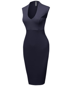 Women's Elegant Solid Scoop Necked Slit in Back For a Chic Finish Pencil Midi Dress