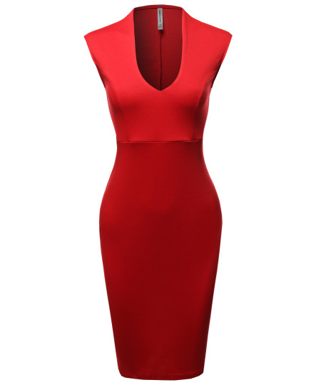 Women's Elegant Solid Scoop Necked Slit in Back For a Chic Finish Pencil Midi Dress