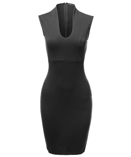 Women's Elegant Sleeveless  Zipper Back  Formal Slim Cocktail Party Pencil  Midi Dress