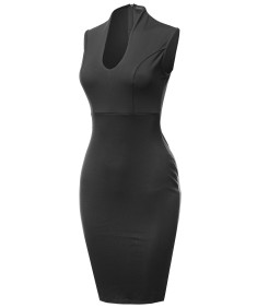 Women's Elegant Sleeveless  Zipper Back  Formal Slim Cocktail Party Pencil  Midi Dress