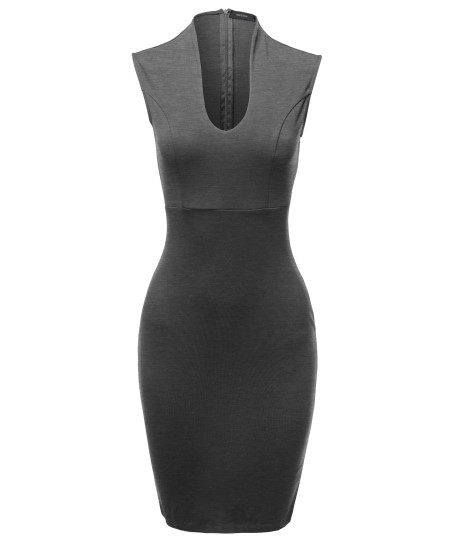 Women's Elegant Sleeveless  Zipper Back  Formal Slim Cocktail Party Pencil  Midi Dress