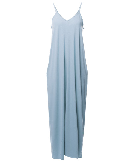 Women's Casual Premium Adjustable Strap Side Pockets Loose Long Maxi Dress