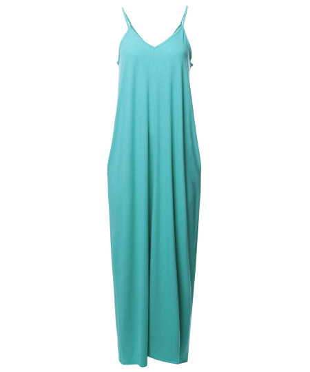 Women's Casual Premium Adjustable Strap Side Pockets Loose Long Maxi Dress