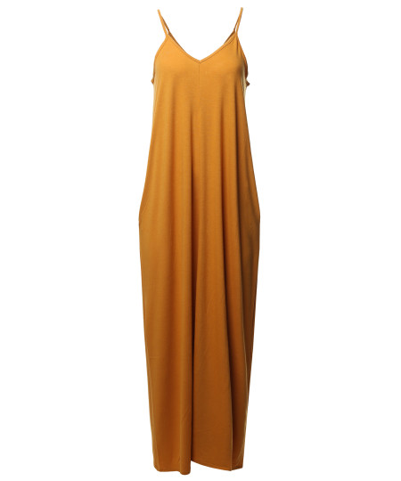 Women's Casual Premium Adjustable Strap Side Pockets Loose Long Maxi Dress