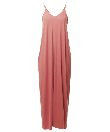 Women's Casual Premium Adjustable Strap Side Pockets Loose Long Maxi Dress