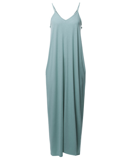 Women's Casual Premium Adjustable Strap Side Pockets Loose Long Maxi Dress