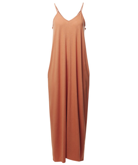 Women's Casual Premium Adjustable Strap Side Pockets Loose Long Maxi Dress