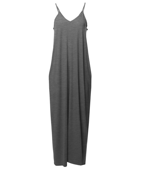 Women's Casual Premium Adjustable Strap Side Pockets Loose Long Maxi Dress