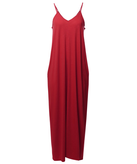 Women's Casual Premium Adjustable Strap Side Pockets Loose Long Maxi Dress