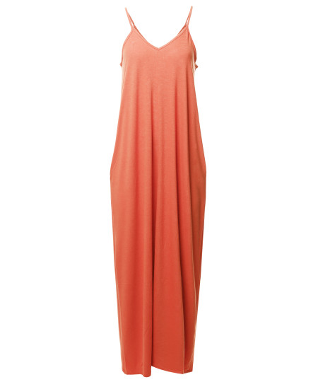 Women's Casual Premium Adjustable Strap Side Pockets Loose Long Maxi Dress