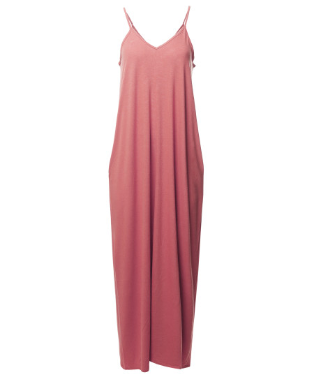 Women's Casual Premium Adjustable Strap Side Pockets Loose Long Maxi Dress