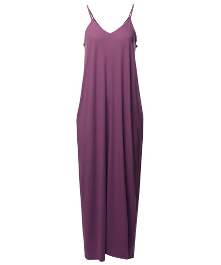 Women's Casual Premium Adjustable Strap Side Pockets Loose Long Maxi Dress