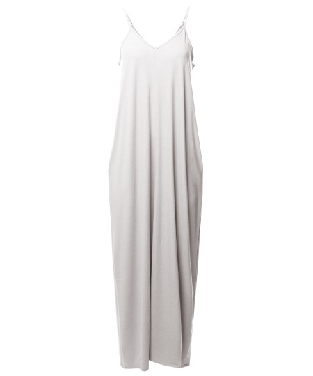 Women's Casual Premium Adjustable Strap Side Pockets Loose Long Maxi Dress