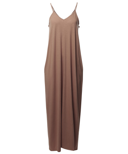 Women's Casual Premium Adjustable Strap Side Pockets Loose Long Maxi Dress