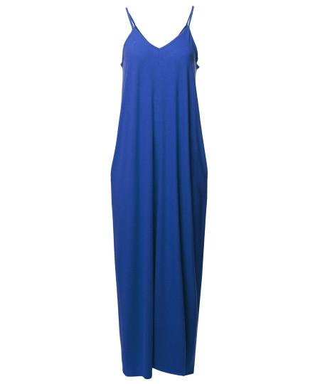 Women's Casual Premium Adjustable Strap Side Pockets Loose Long Maxi Dress