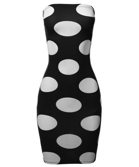 Women's Sexy Premium Fabric Stretch Allover Polka Dot Bodycon Tube top Dress