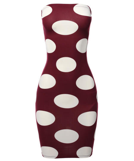 Women's Sexy Premium Fabric Stretch Allover Polka Dot Bodycon Tube top Dress