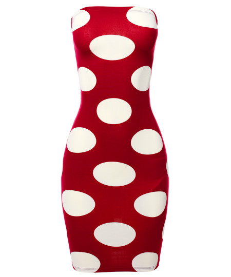 Women's Sexy Premium Fabric Stretch Allover Polka Dot Bodycon Tube top Dress