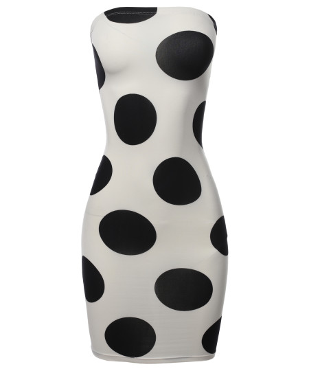 Women's Sexy Premium Fabric Stretch Allover Polka Dot Bodycon Tube top Dress