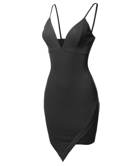 Women's Elegant Sexy Asymmetric Design Cocktail Party Pencil Dress (Made in U.S.A.)