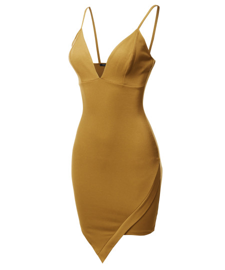 Women's Elegant Sexy Asymmetric Design Cocktail Party Pencil Dress (Made in U.S.A.)