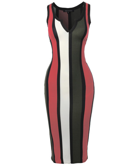 Women's Sexy Stretchable Sleeveless Racer Back Striped Print Long Dress
