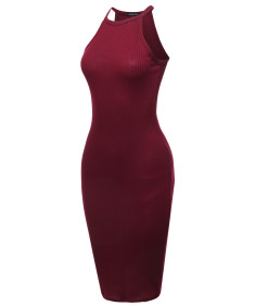 Women's Sexy Solid Sleeveless Stretch Cocktail Party Ribbed Body-Con Dress