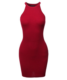 Women's Elegant Sexy Sleeveless Ribbed Cocktail Party Open-Back Mini Dress 