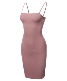 Women's Adjustable Spaghetti Strap Ribbed Cami Mini Dress