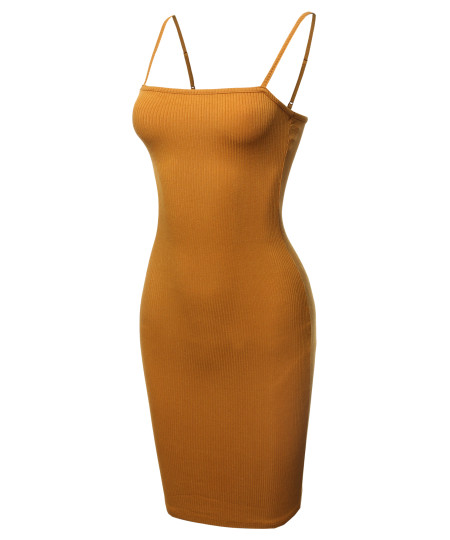 Women's Adjustable Spaghetti Strap Ribbed Cami Mini Dress
