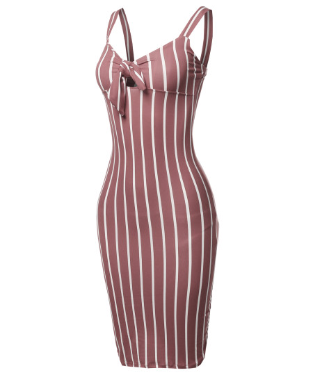 Women's Stretch Sweet Heart Neckline With Self-Tie Stripe Sexy Dress