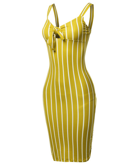 Women's Stretch Sweet Heart Neckline With Self-Tie Stripe Sexy Dress