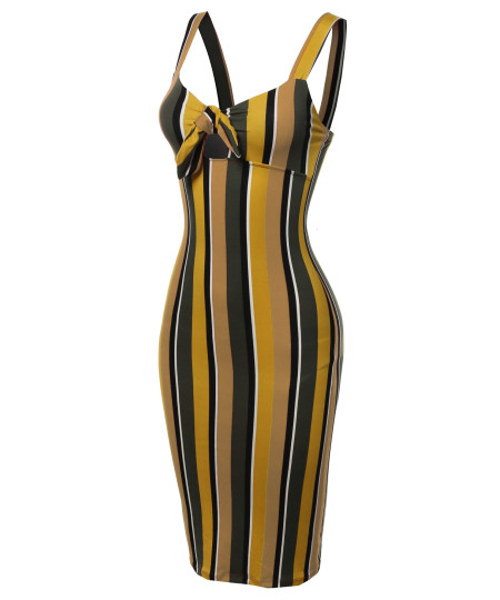 Women's Stretch Sweet Heart Neckline With Self-Tie Stripe Sexy Dress