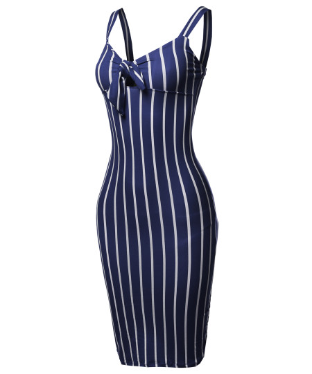 Women's Stretch Sweet Heart Neckline With Self-Tie Stripe Sexy Dress