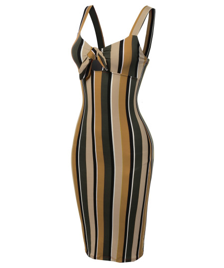 Women's Stretch Sweet Heart Neckline With Self-Tie Stripe Sexy Dress