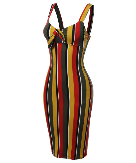 Women's Stretch Sweet Heart Neckline With Self-Tie Stripe Sexy Dress