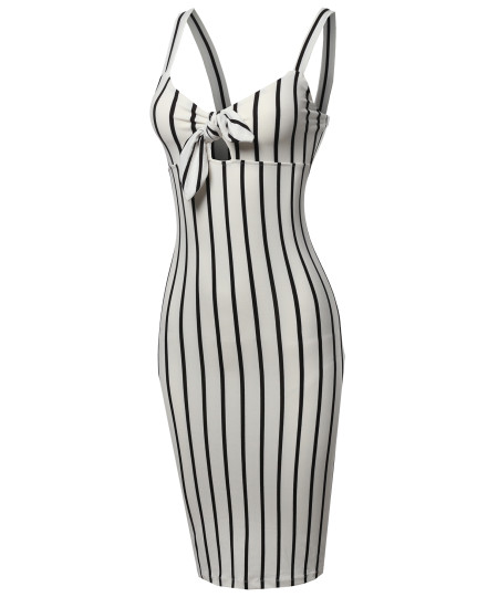 Women's Stretch Sweet Heart Neckline With Self-Tie Stripe Sexy Dress
