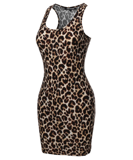 Women's Fitted  Floral or Camouflage Printed Sexy Body-Con Racer-Back Fitted Dress