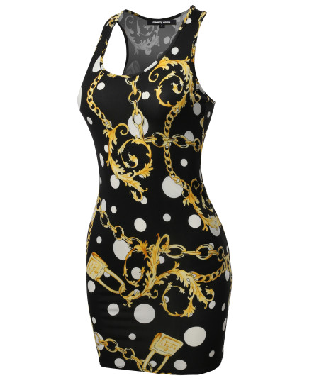 Women's Fitted  Floral or Camouflage Printed Sexy Body-Con Racer-Back Fitted Dress