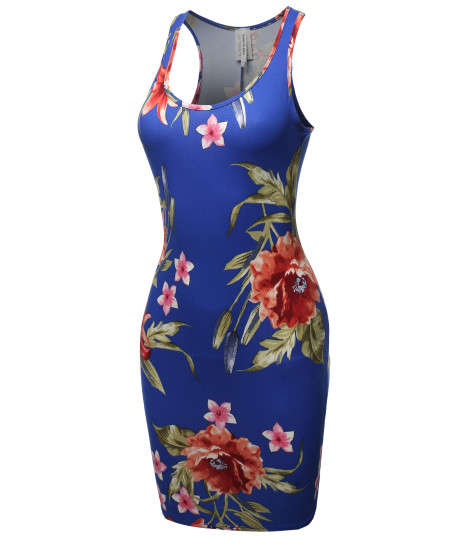 Women's Fitted  Floral or Camouflage Printed Sexy Body-Con Racer-Back Fitted Dress