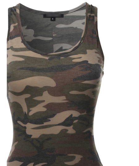 Women's Fitted  Floral or Camouflage Printed Sexy Body-Con Racer-Back Fitted Dress