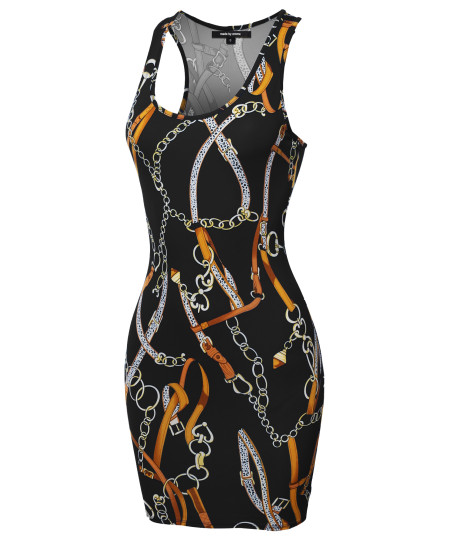 Women's Fitted  Floral or Camouflage Printed Sexy Body-Con Racer-Back Fitted Dress