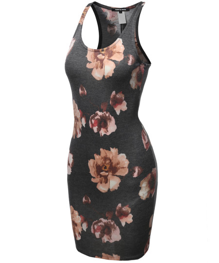 Women's Fitted  Floral or Camouflage Printed Sexy Body-Con Racer-Back Fitted Dress