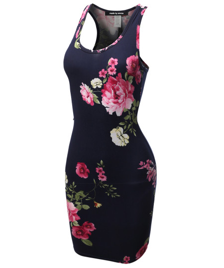 Women's Fitted  Floral or Camouflage Printed Sexy Body-Con Racer-Back Fitted Dress